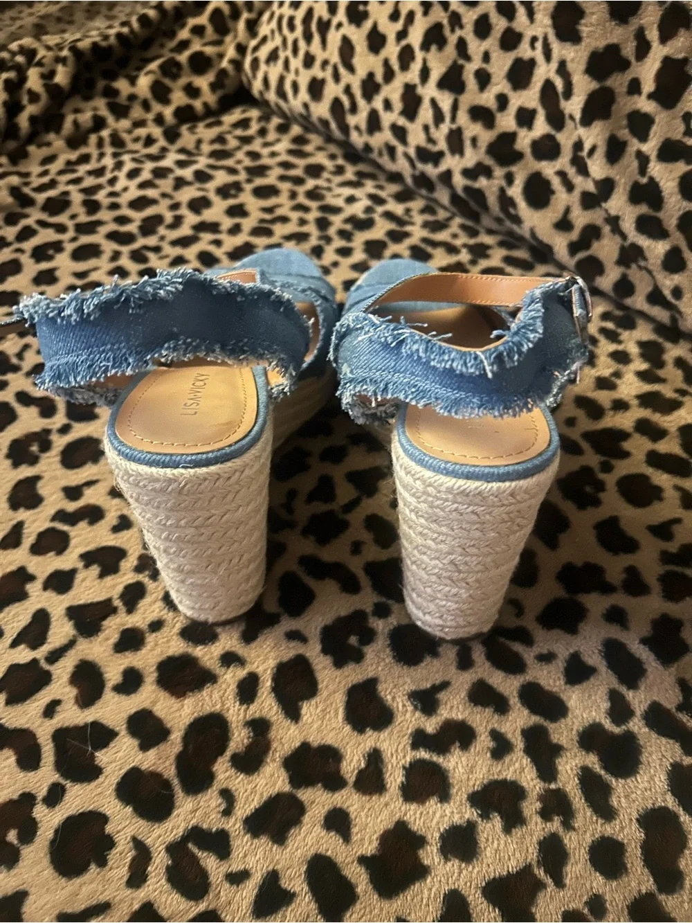 Comfortable Denim Crisscross Espadrille Wedge Sandals - Blue